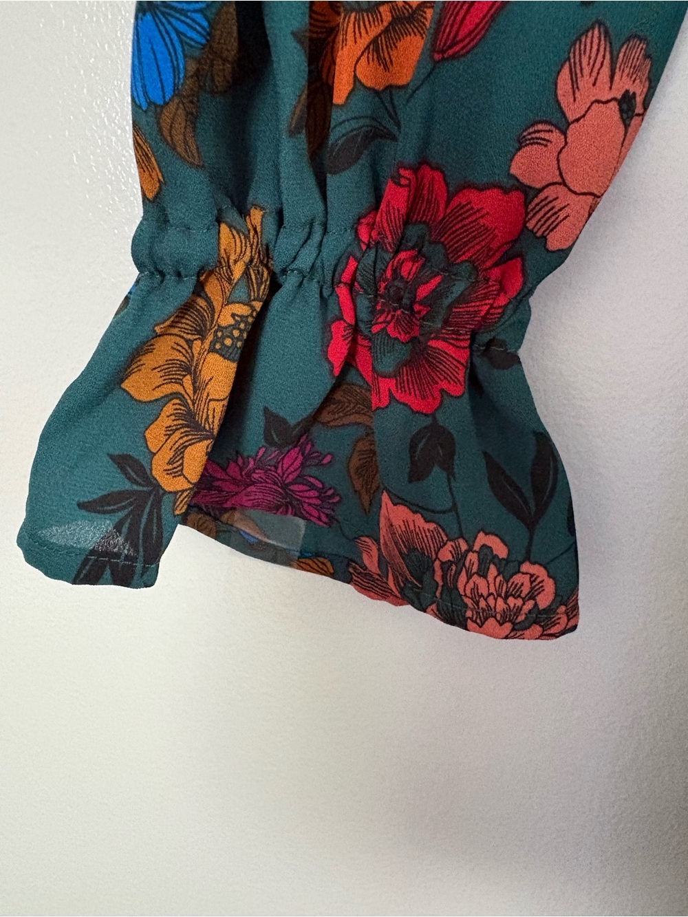 Jack by BB Dakota Size 0 Teal Floral Mini Dress Bishop Style Sleeves - Picture 4 of 12